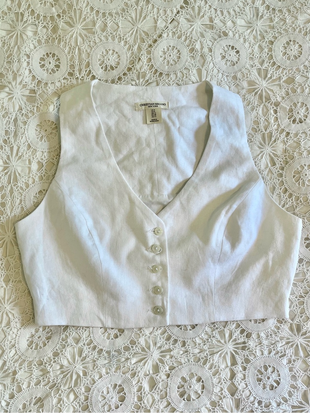 Christian Seriano white linen button-up vest top